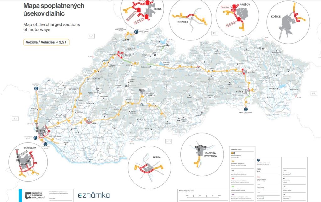 Zpoplatněné dálniční úseky na slovenku, zdroj: Národná Dialčničná Spoločnosť