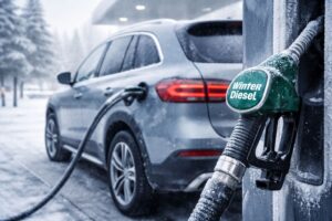 Automobil tankující zimní naftu